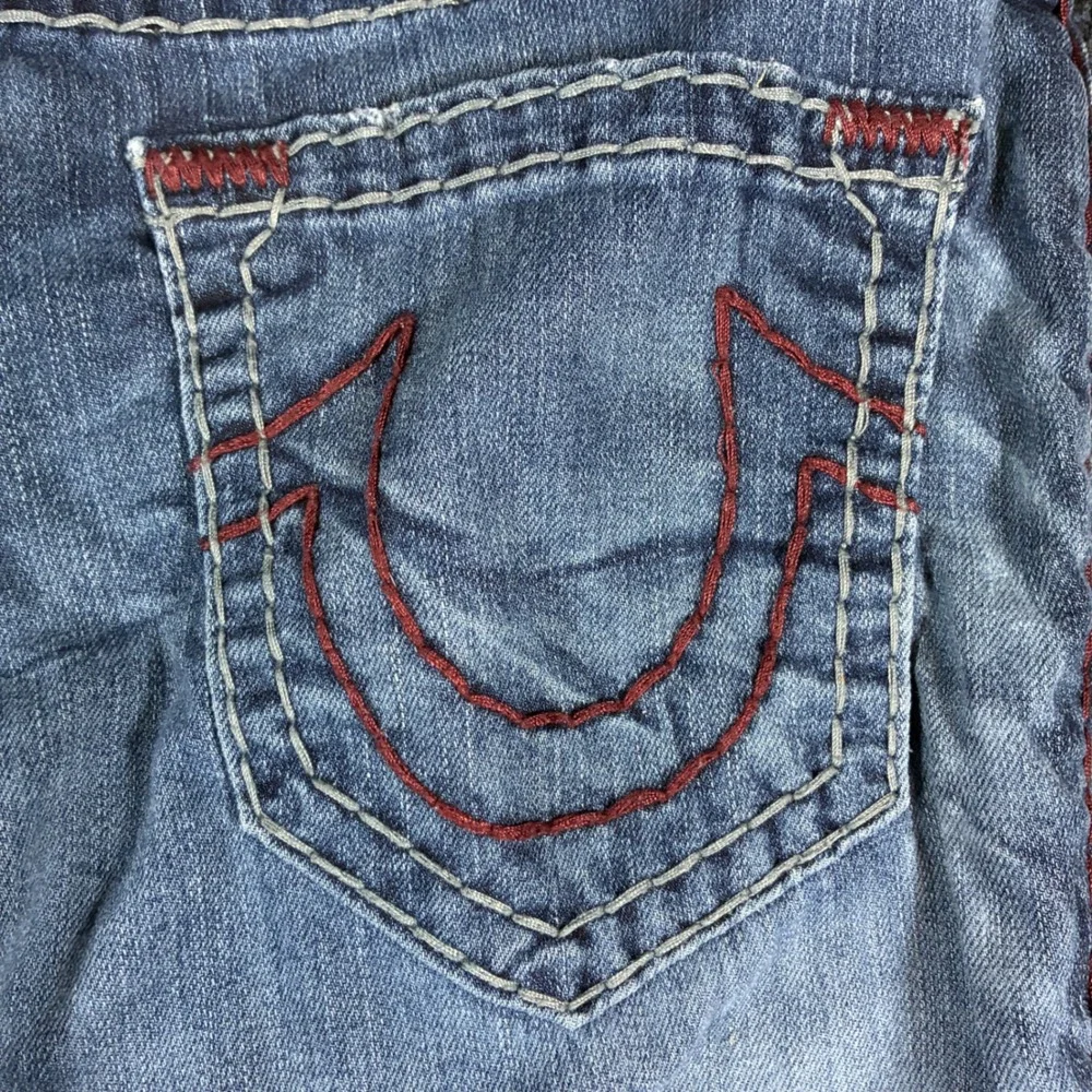 True Religion Geno Jeans Mens 31 [33x33] Relaxed Slim Super T No Flap Red Stitch